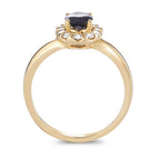 Gyűrű 750/18 K sárga arany Zafír 0.94 ct, Gyémánt 0.40 ct, 12 Kövek, Briliáns, w-si