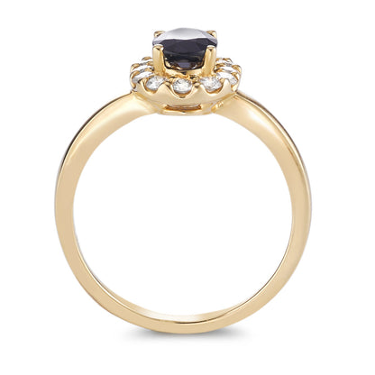 Gyűrű 750/18 K sárga arany Zafír 0.94 ct, Gyémánt 0.40 ct, 12 Kövek, Briliáns, w-si