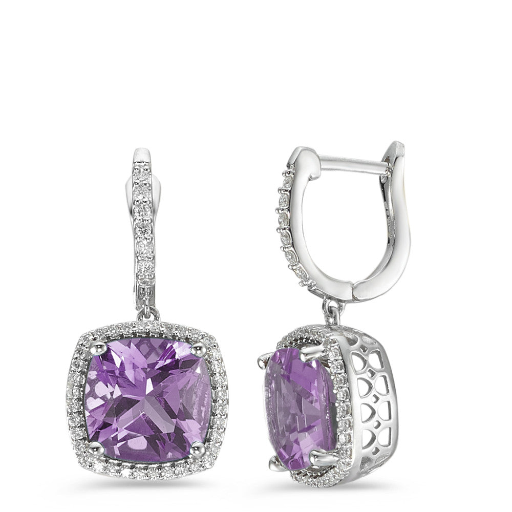 Függő fülbevaló 750/18 K fehér arany Ametiszt Ibolya, 2 Kövek, Gyémánt Fehér, 0.25 ct, 76 Kövek, w-pi3