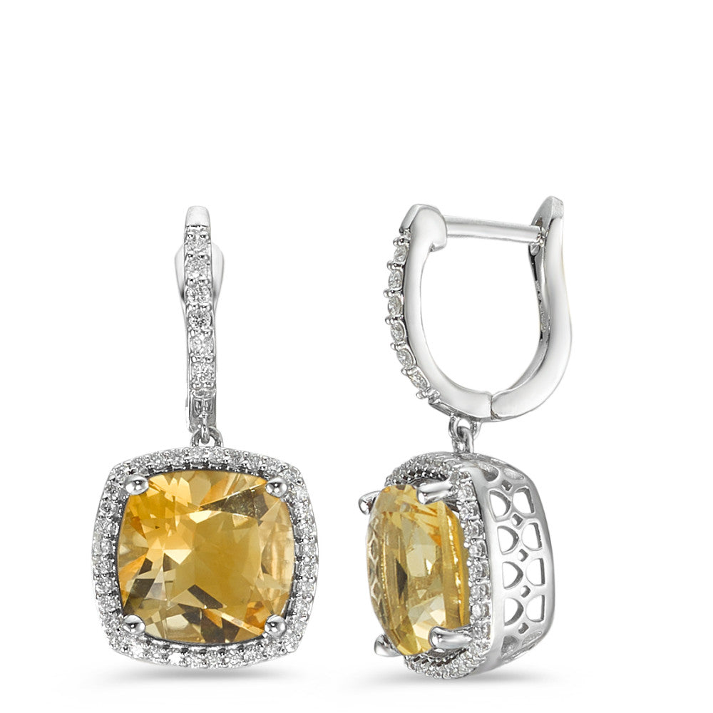 Függő fülbevaló 750/18 K fehér arany Citrin Arany, 2 Kövek, Gyémánt Fehér, 0.25 ct, 76 Kövek, w-pi3