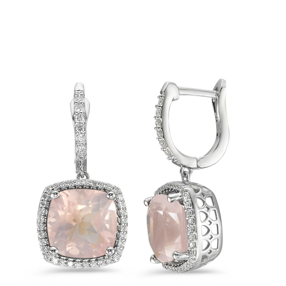 Függő fülbevaló 750/18 K fehér arany Rózsakvarc Rózsaszín, Gyémánt Fehér, 0.25 ct, 76 Kövek, w-si