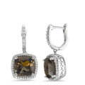Függő fülbevaló 750/18 K fehér arany Füstkvarc 2 Kövek, Gyémánt Fehér, 0.25 ct, 76 Kövek, w-pi3