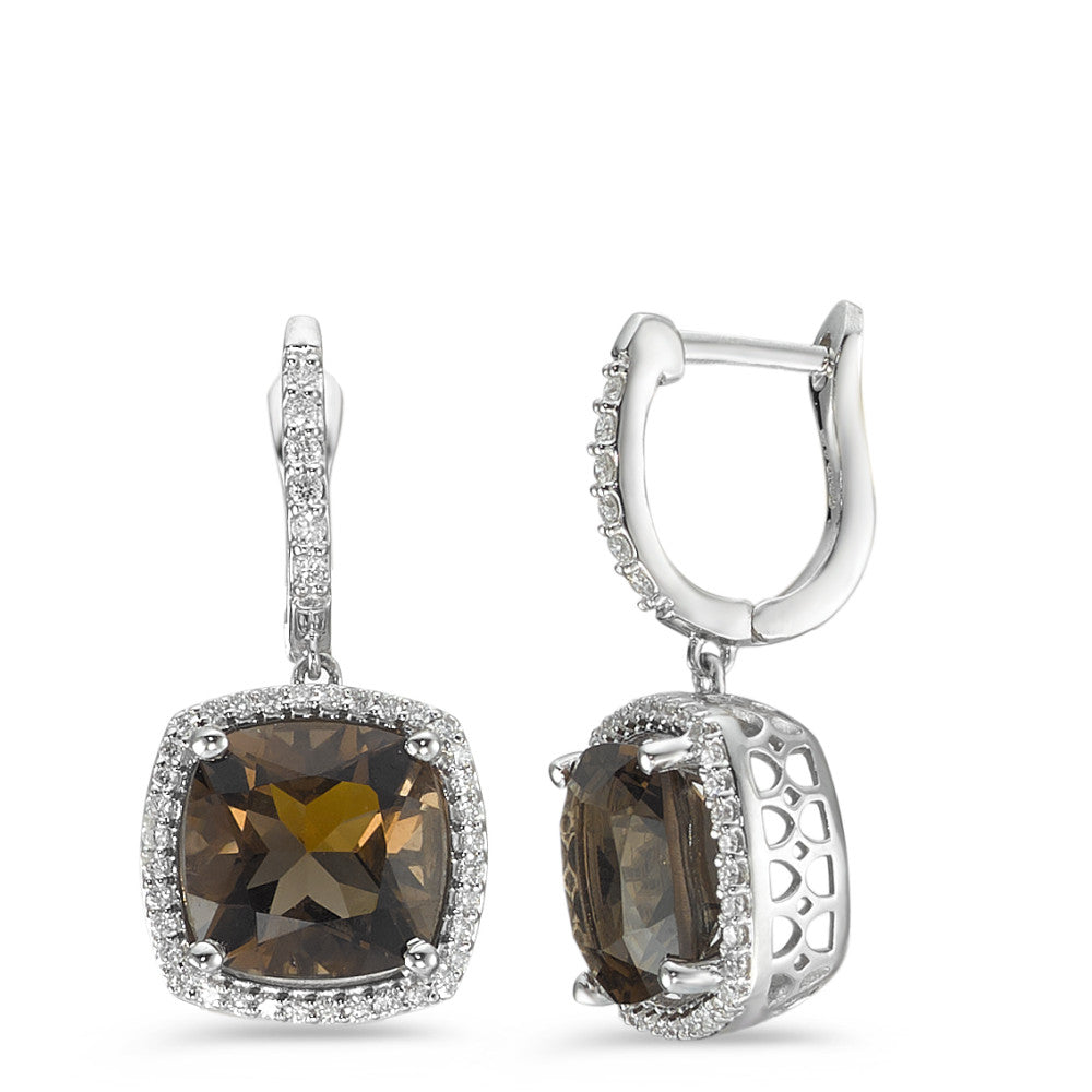 Függő fülbevaló 750/18 K fehér arany Füstkvarc 2 Kövek, Gyémánt Fehér, 0.25 ct, 76 Kövek, w-pi3
