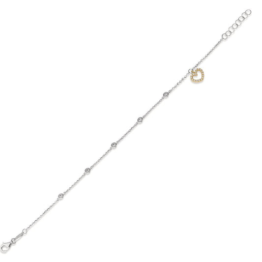 Karkötő 750/18 K fehér arany, 750/18 K sárga arany Cirkónia Szív 16.5-18.5 cm