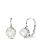 Függő fülbevaló 750/18 K fehér arany Gyémánt 0.36 ct, w-si édesvízi tenyésztett gyöngy Fehér, 8 mm