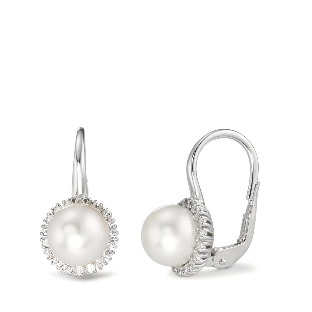 Függő fülbevaló 750/18 K fehér arany Gyémánt 0.36 ct, w-si édesvízi tenyésztett gyöngy Fehér, 8 mm