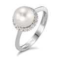 Gyűrű 750/18 K fehér arany Gyémánt 0.18 ct, w-si édesvízi tenyésztett gyöngy Fehér, 8 mm