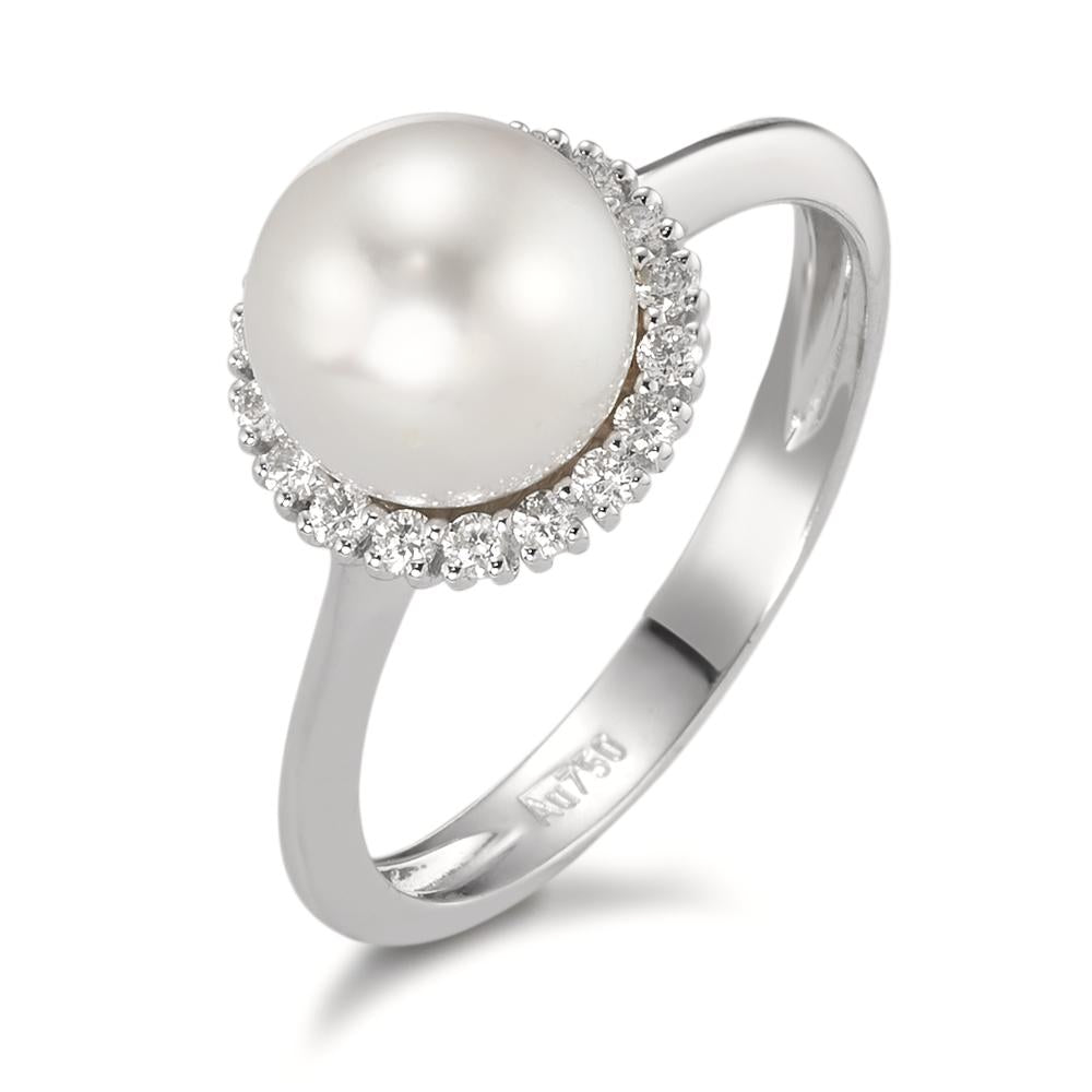 Gyűrű 750/18 K fehér arany Gyémánt 0.18 ct, w-si édesvízi tenyésztett gyöngy Fehér, 8 mm