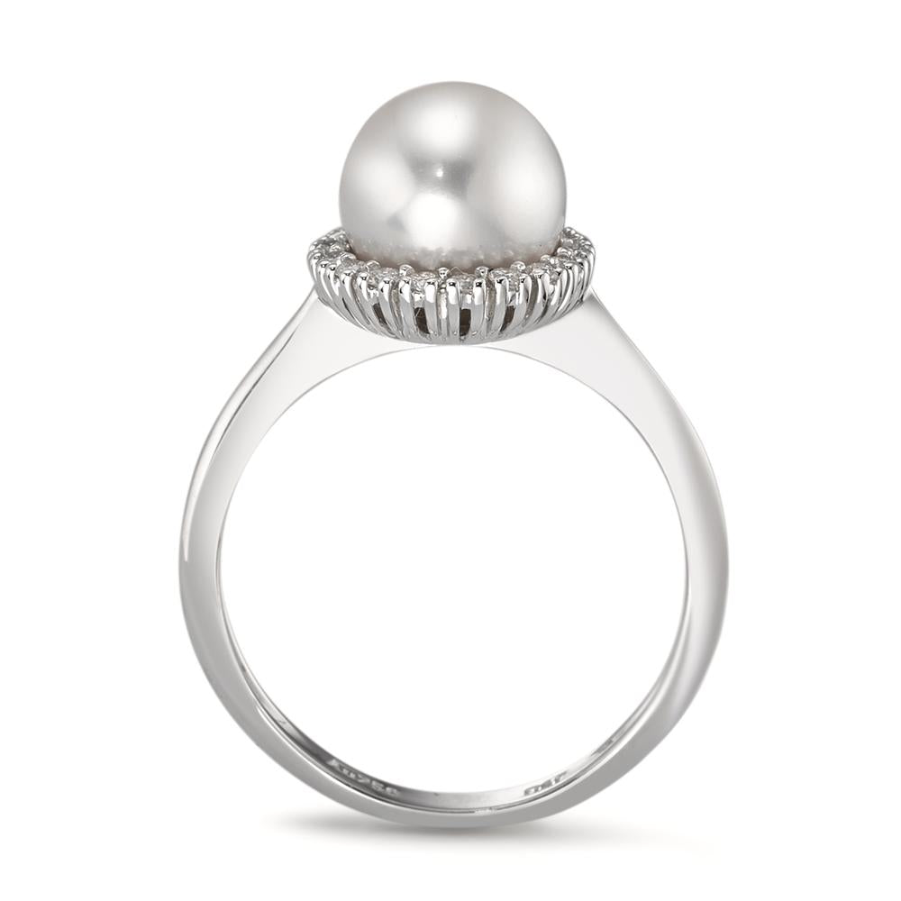 Gyűrű 750/18 K fehér arany Gyémánt 0.18 ct, w-si édesvízi tenyésztett gyöngy Fehér, 8 mm