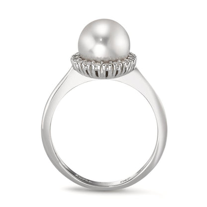 Gyűrű 750/18 K fehér arany Gyémánt 0.18 ct, w-si édesvízi tenyésztett gyöngy Fehér, 8 mm