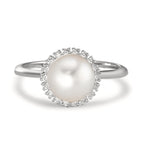Gyűrű 750/18 K fehér arany Gyémánt 0.18 ct, w-si édesvízi tenyésztett gyöngy Fehér, 8 mm