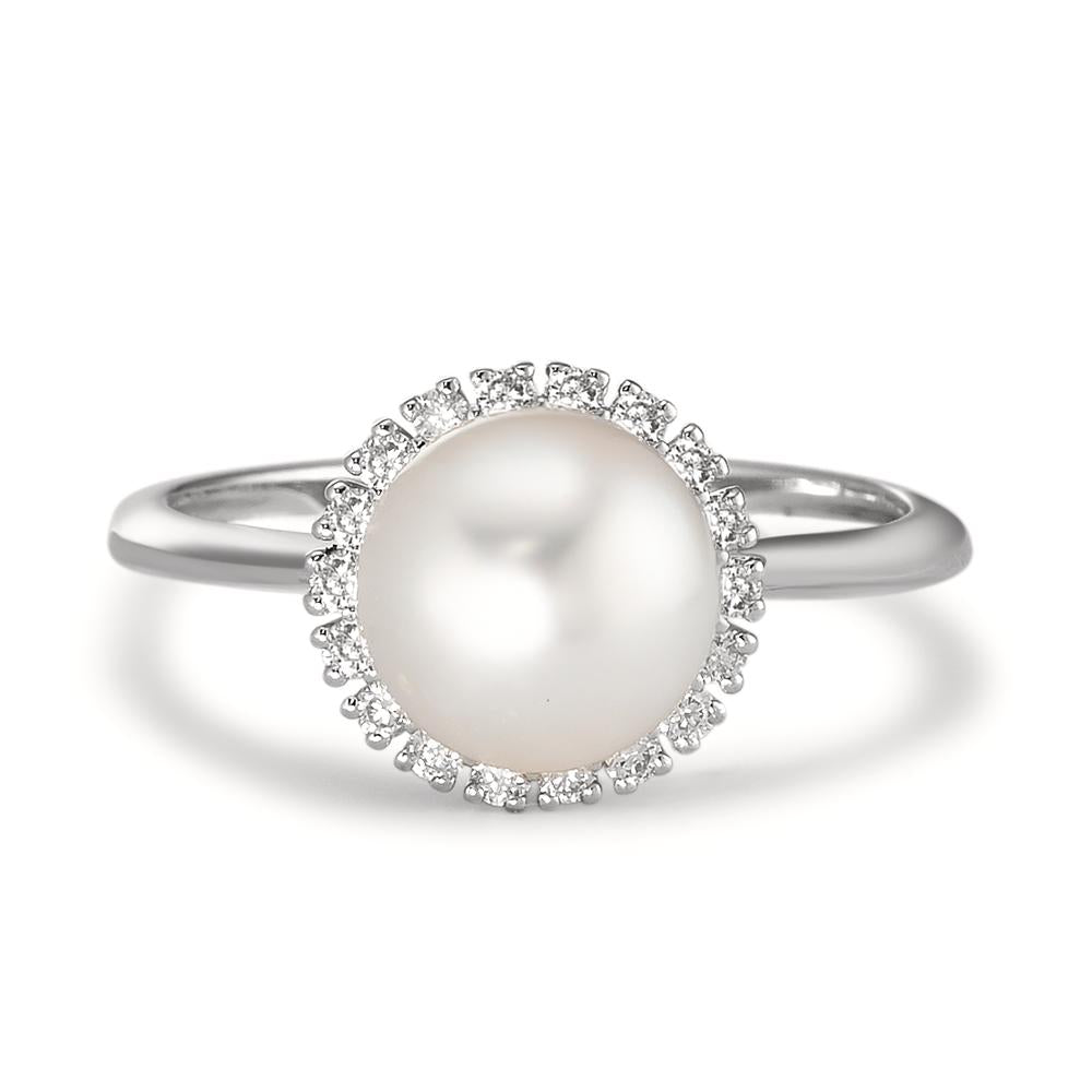 Gyűrű 750/18 K fehér arany Gyémánt 0.18 ct, w-si édesvízi tenyésztett gyöngy Fehér, 8 mm