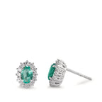 Fülbevaló 750/18 K fehér arany Smaragd 0.80 ct, 2 Kövek, Gyémánt 0.36 ct, w-si