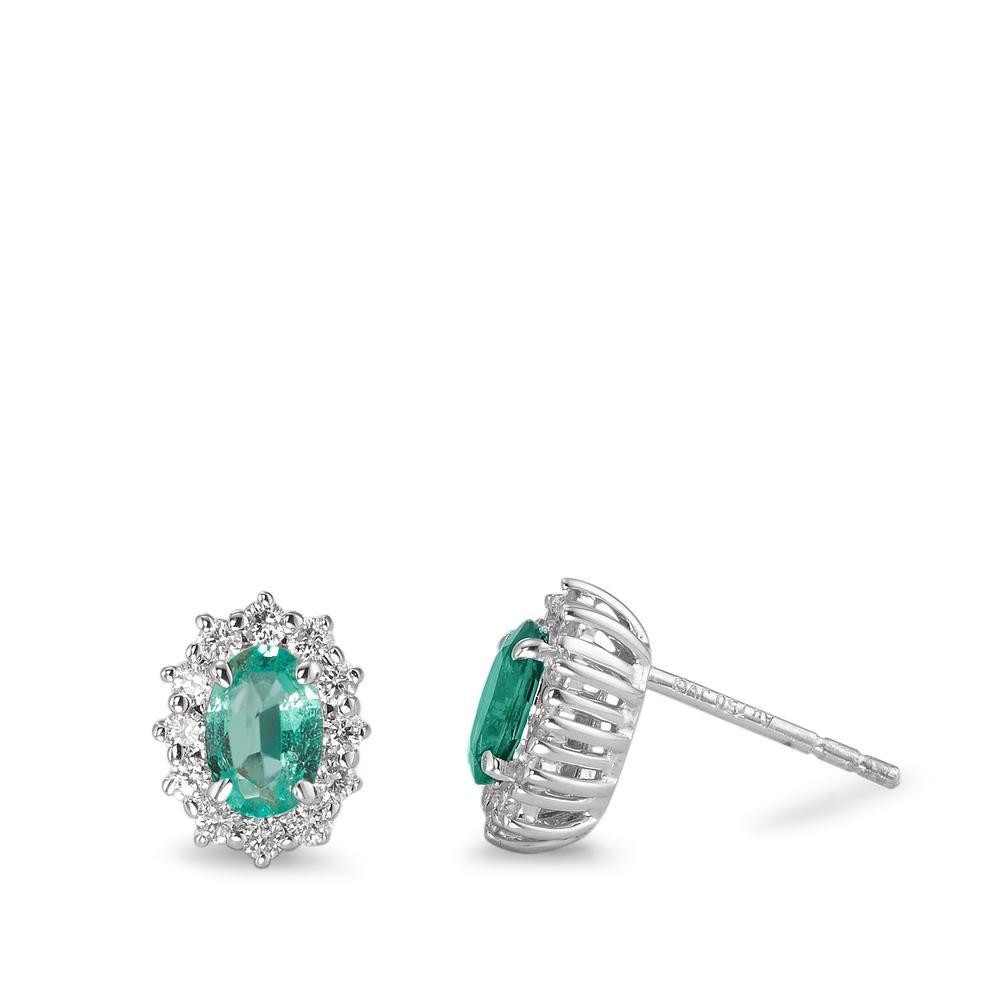 Fülbevaló 750/18 K fehér arany Smaragd 0.80 ct, 2 Kövek, Gyémánt 0.36 ct, w-si