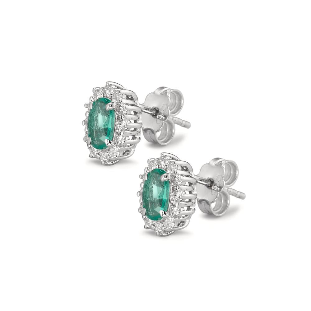 Fülbevaló 750/18 K fehér arany Smaragd 0.80 ct, 2 Kövek, Gyémánt 0.36 ct, w-si