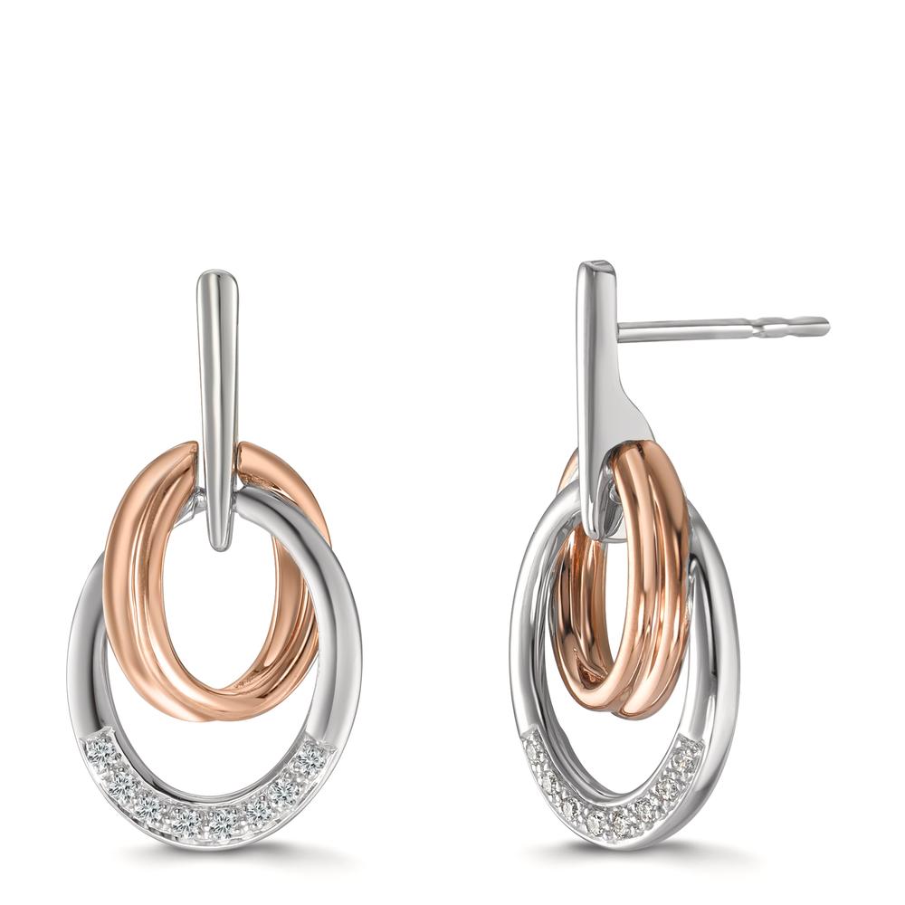 Függő fülbevaló 750/18 K fehér arany, 750/18 K vörös arany Gyémánt 0.08 ct, 16 Kövek, w-si