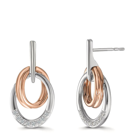 Függő fülbevaló 750/18 K fehér arany, 750/18 K vörös arany Gyémánt 0.08 ct, 16 Kövek, w-si