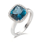 Gyűrű 750/18 K fehér arany London kék topáz, Gyémánt 0.14 ct, 28 Kövek, Briliáns, w-si
