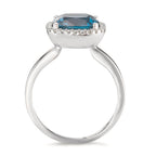 Gyűrű 750/18 K fehér arany London kék topáz, Gyémánt 0.14 ct, 28 Kövek, Briliáns, w-si