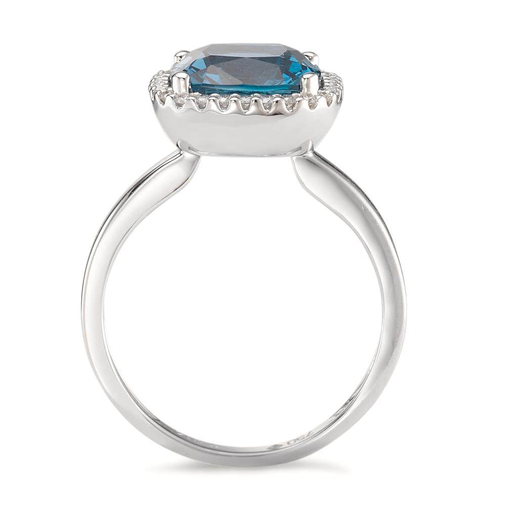 Gyűrű 750/18 K fehér arany London kék topáz, Gyémánt 0.14 ct, 28 Kövek, Briliáns, w-si