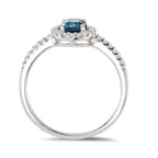 Gyűrű 750/18 K fehér arany London kék topáz ovális, Gyémánt Fehér, 0.19 ct, w-si