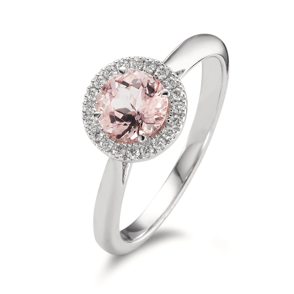 Gyűrű 750/18 K fehér arany Morganit, Gyémánt 0.11 ct, w-si