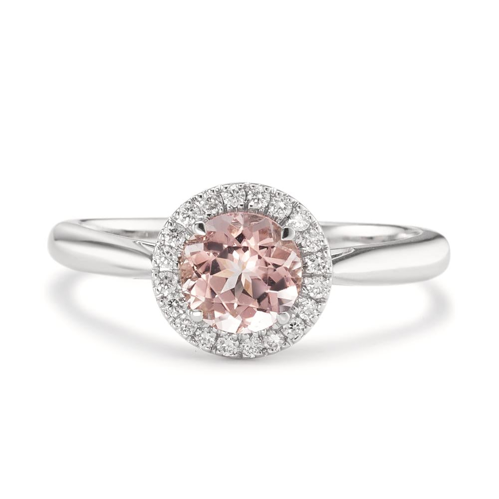 Gyűrű 750/18 K fehér arany Morganit, Gyémánt 0.11 ct, w-si
