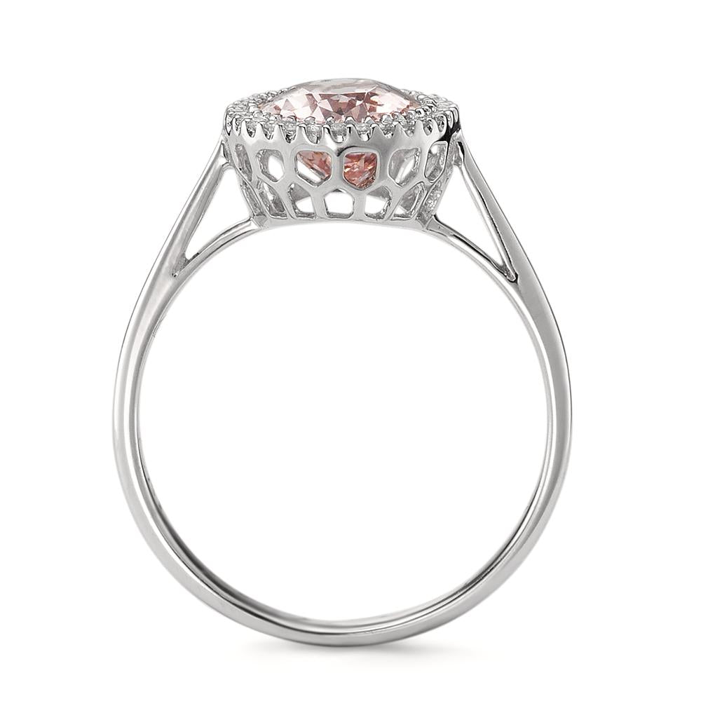 Gyűrű 750/18 K fehér arany Morganit 1.45 ct, Gyémánt 0.09 ct, 32 Kövek, Briliáns, w-si