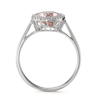 Gyűrű 750/18 K fehér arany Morganit 1.45 ct, Gyémánt 0.09 ct, 32 Kövek, Briliáns, w-si