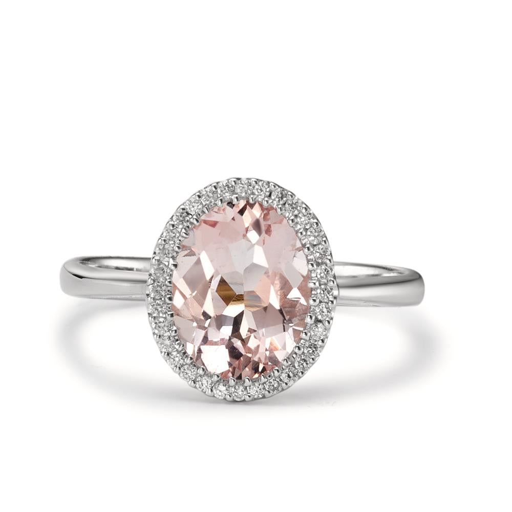 Gyűrű 750/18 K fehér arany Morganit 1.45 ct, Gyémánt 0.09 ct, 32 Kövek, Briliáns, w-si