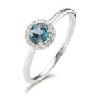 Gyűrű 750/18 K fehér arany London kék topáz, Gyémánt 0.11 ct, 16 Kövek, Briliáns, w-si