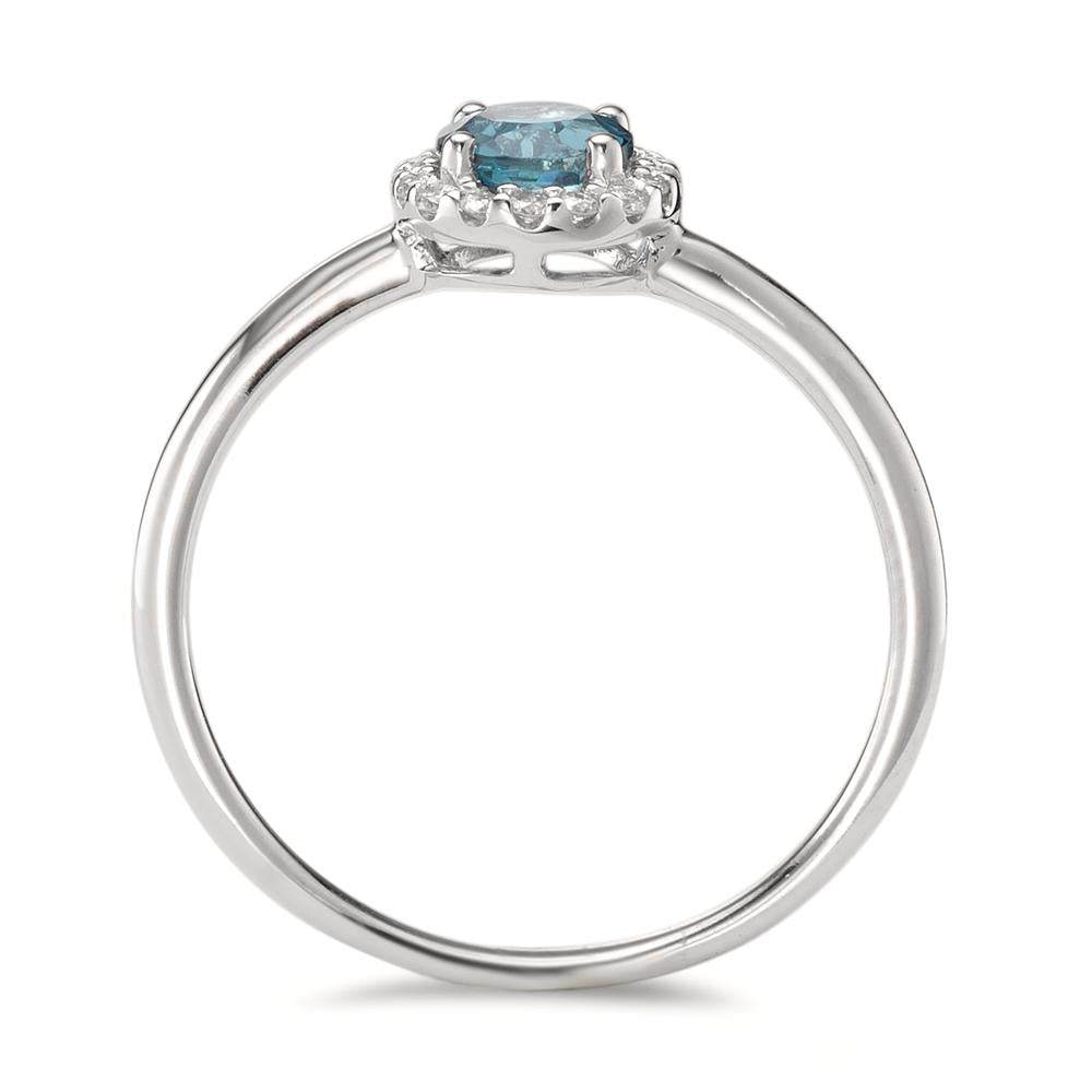 Gyűrű 750/18 K fehér arany London kék topáz, Gyémánt 0.11 ct, 16 Kövek, Briliáns, w-si