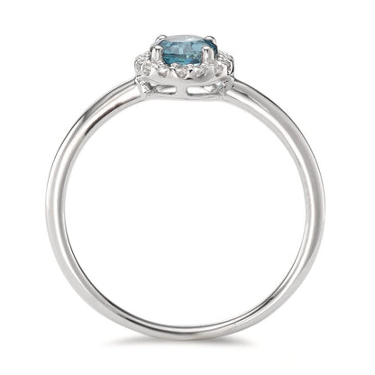 Gyűrű 750/18 K fehér arany London kék topáz, Gyémánt 0.11 ct, 16 Kövek, Briliáns, w-si