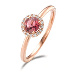 Gyűrű 750/18 K vörös arany Turmalin, Gyémánt 0.11 ct, 16 Kövek, Briliáns, w-si