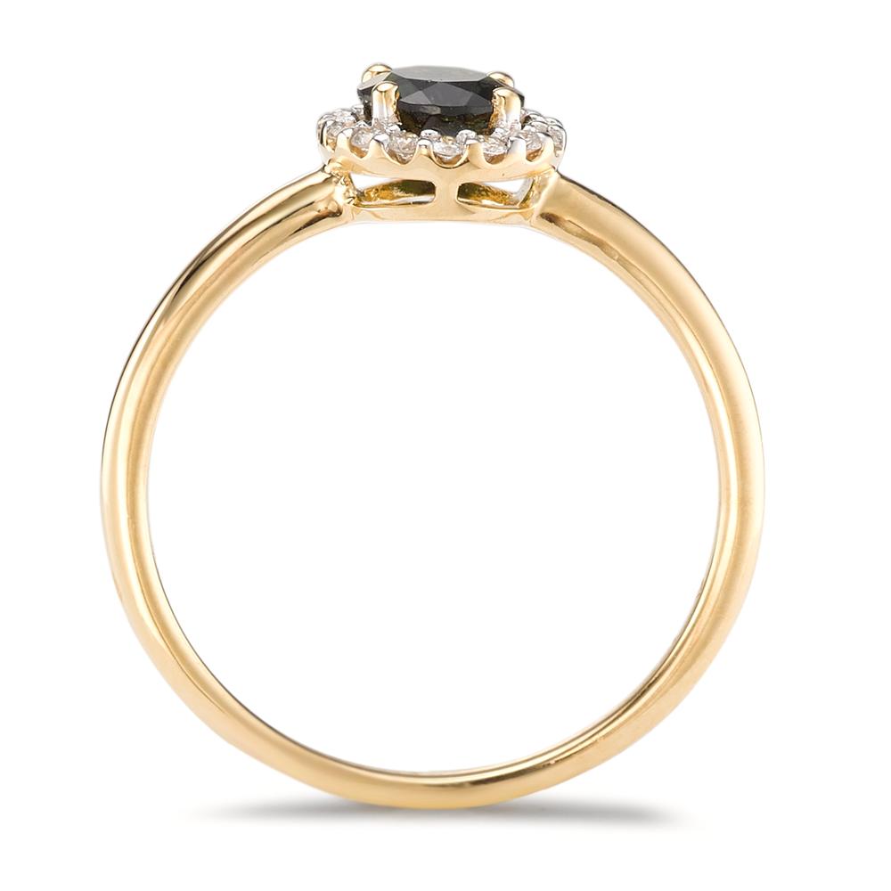 Gyűrű 750/18 K sárga arany Turmalin, Gyémánt 0.11 ct, 16 Kövek, Briliáns, w-si