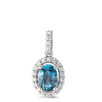 Medál 750/18 K fehér arany London kék topáz Kék, ovális, Gyémánt 0.15 ct, w-si