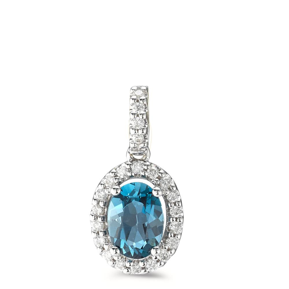 Medál 750/18 K fehér arany London kék topáz Kék, ovális, Gyémánt 0.15 ct, w-si