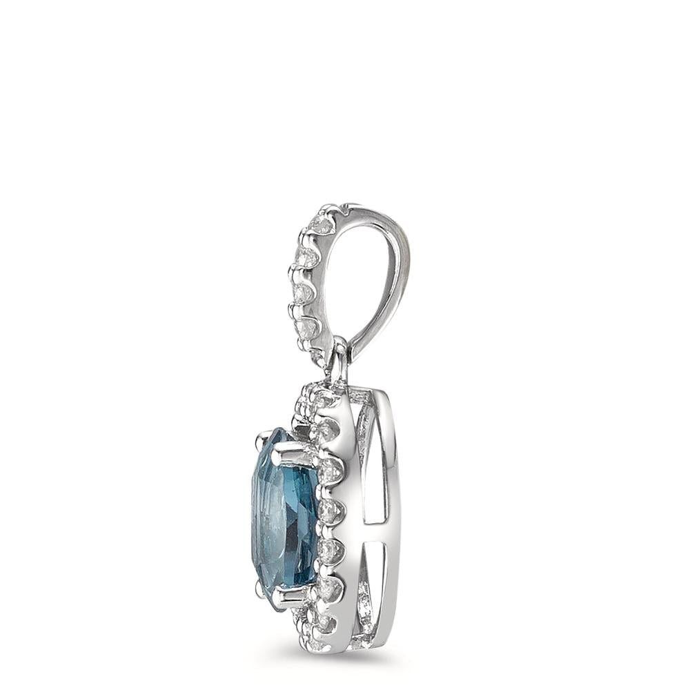 Medál 750/18 K fehér arany London kék topáz Kék, ovális, Gyémánt 0.15 ct, w-si