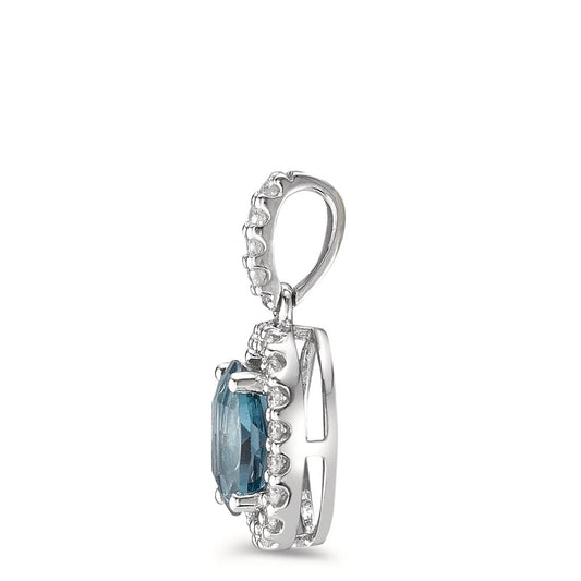 Medál 750/18 K fehér arany London kék topáz Kék, ovális, Gyémánt 0.15 ct, w-si