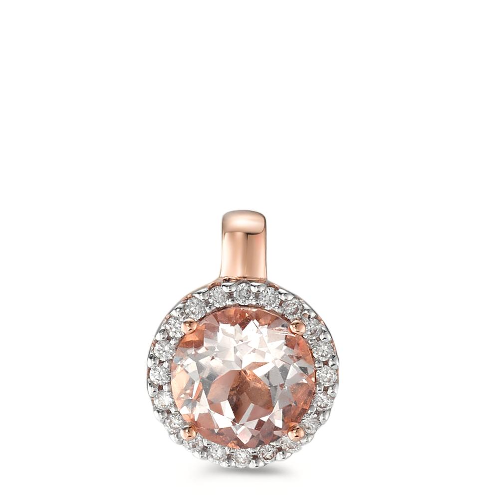 Medál 750/18 K vörös arany Morganit, Gyémánt 0.10 ct, 20 Kövek, Briliáns, w-si Ø9.5 mm