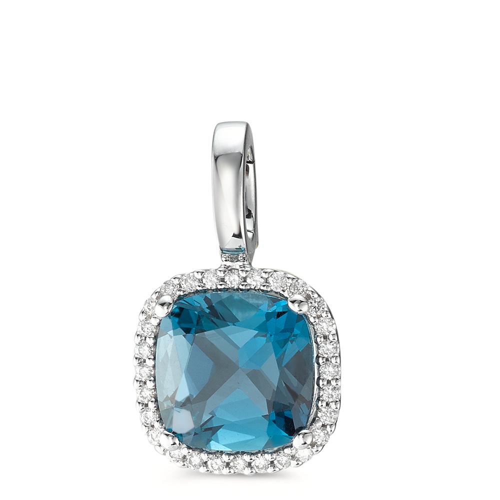 Medál 750/18 K fehér arany London kék topáz w-si, Gyémánt 0.14 ct, 28 Kövek, Briliáns, w-si