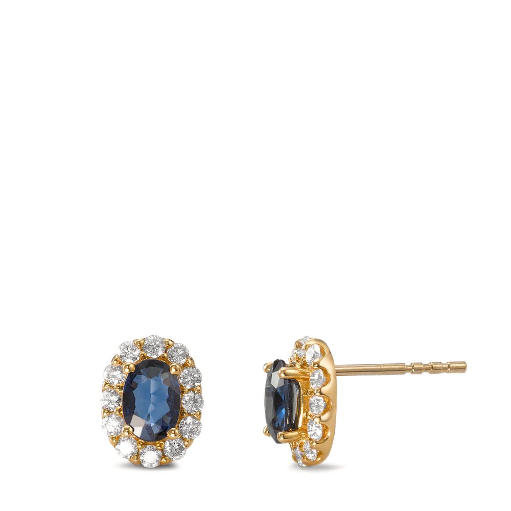 Fülbevaló 750/18 K sárga arany Zafír 2 Kövek, Gyémánt 0.44 ct, 24 Kövek, Briliáns, w-si