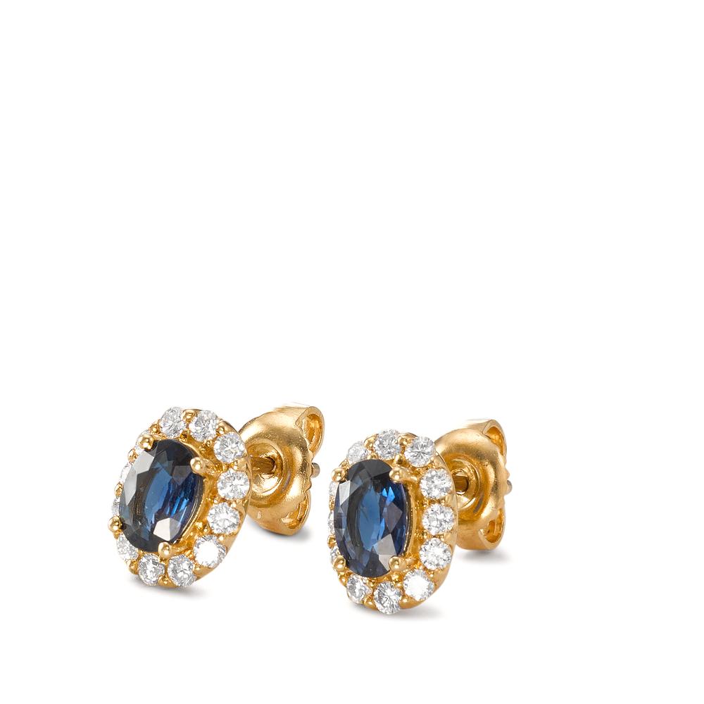 Fülbevaló 750/18 K sárga arany Zafír 2 Kövek, Gyémánt 0.44 ct, 24 Kövek, Briliáns, w-si