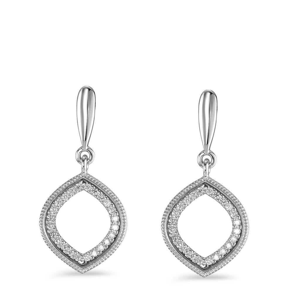 Függő fülbevaló 750/18 K fehér arany Gyémánt 0.15 ct, 48 Kövek, Briliáns, w-si