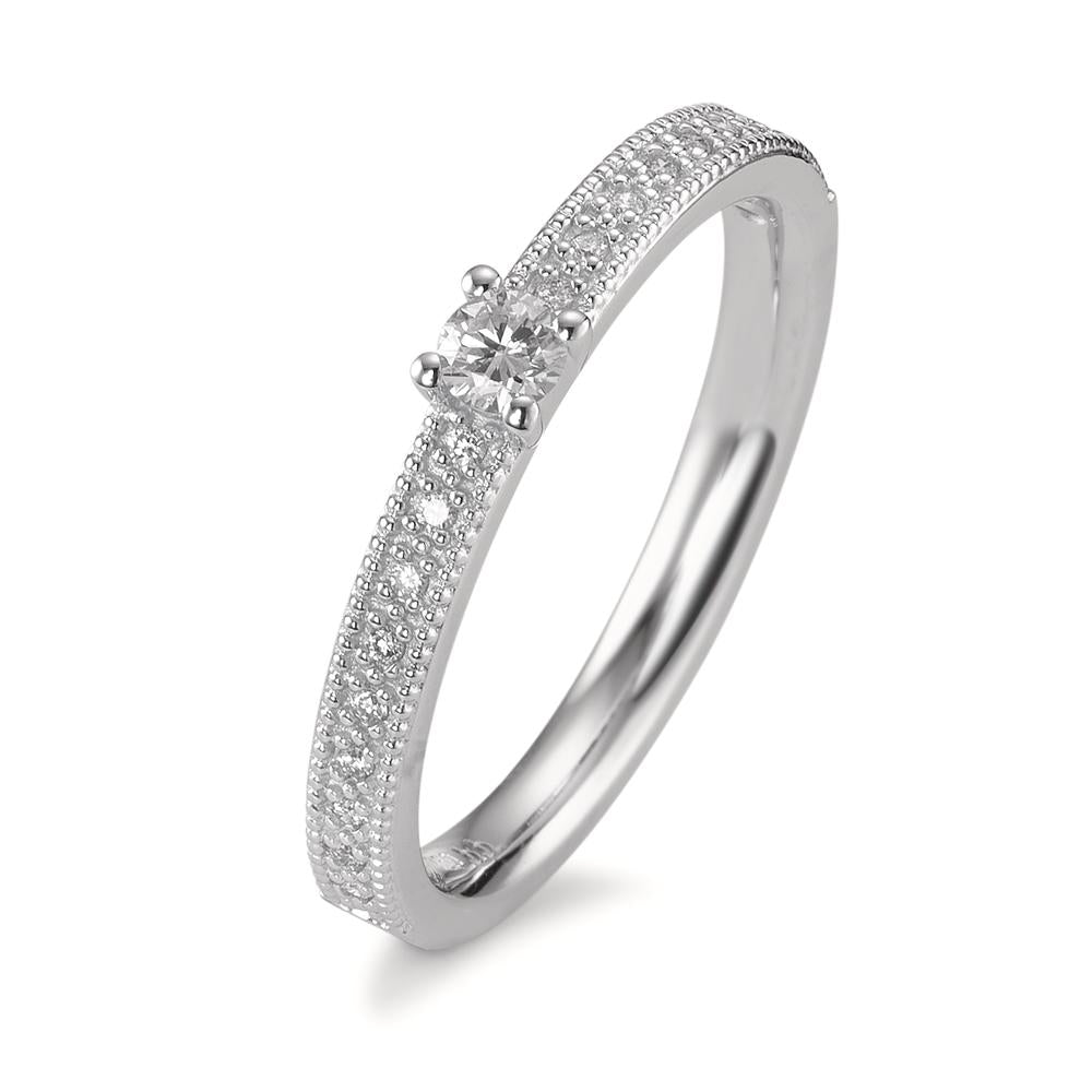 Szoliter gyűrű 750/18 K fehér arany Gyémánt 0.16 ct, 19 Kövek, Briliáns, w-si