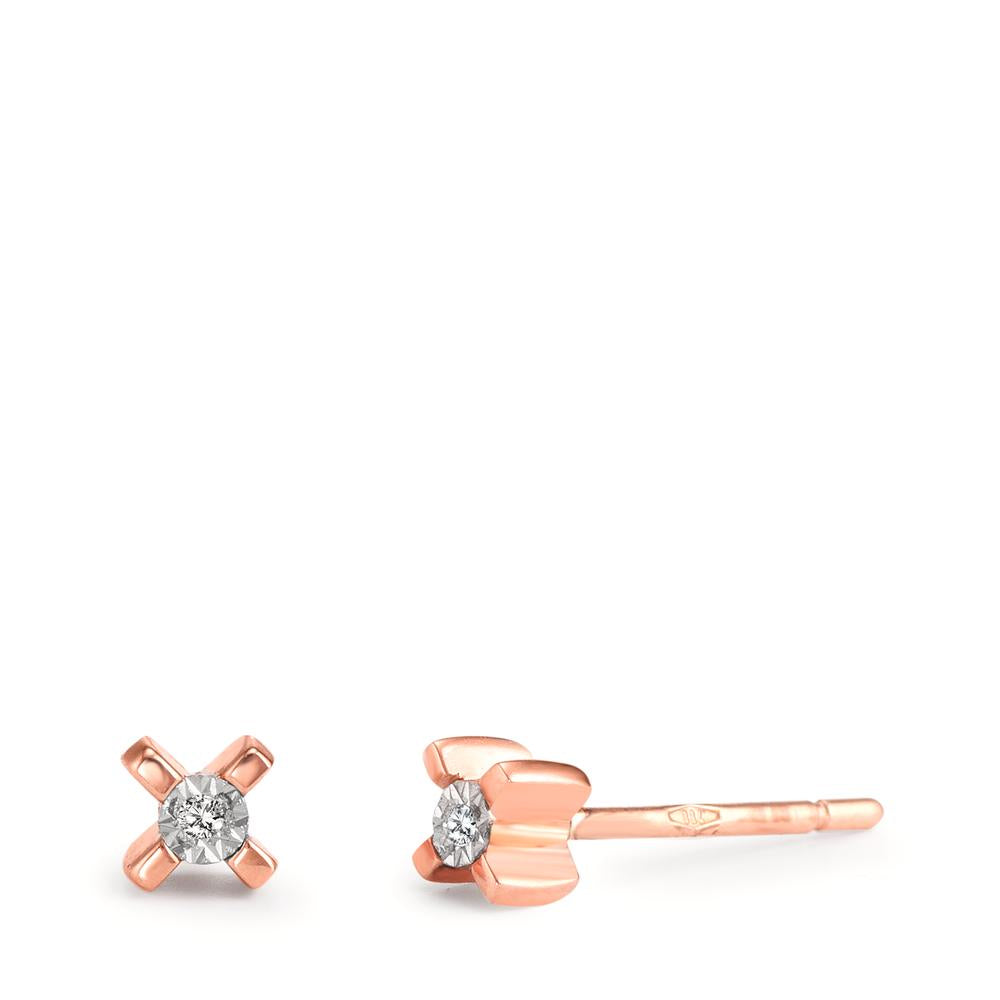 Fülbevaló 750/18 K vörös arany Gyémánt 0.01 ct, 2 Kövek, w-si Ø3.5 mm