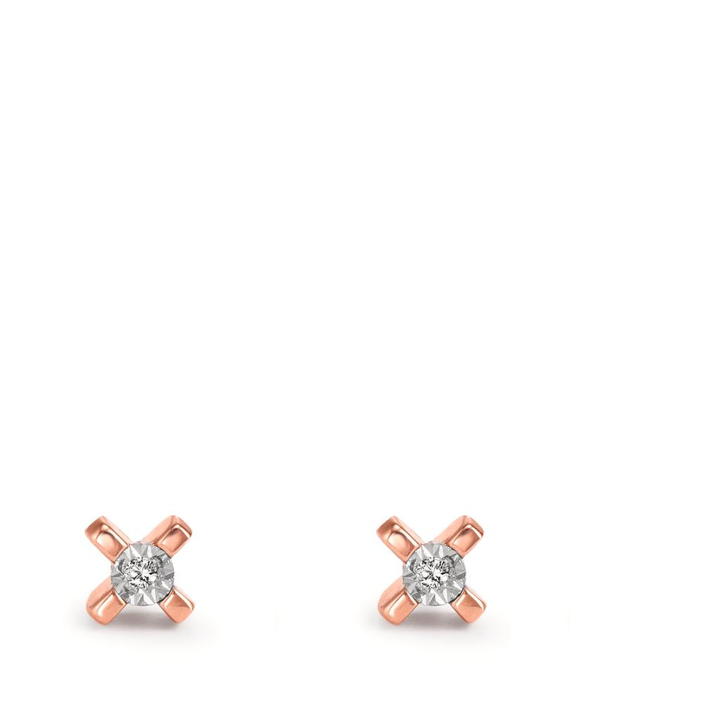 Fülbevaló 750/18 K vörös arany Gyémánt 0.01 ct, 2 Kövek, w-si Ø3.5 mm
