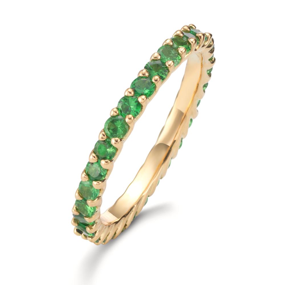 Memória gyűrű 750/18 K sárga arany Gránát Zöld, 1.20 ct, 30 Kövek