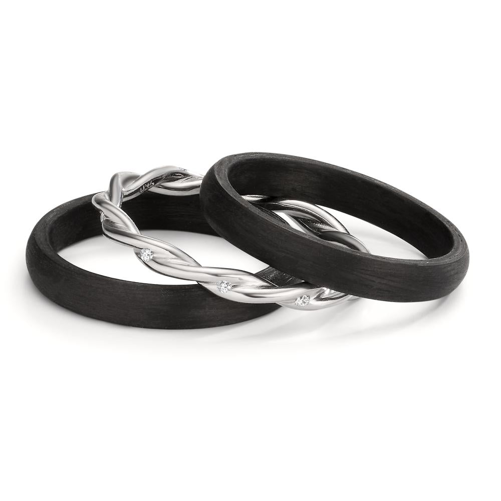 Gyűrű szett 750/18 K fehér arany, Szén Gyémánt 0.045 ct, 9 Kövek, w-si