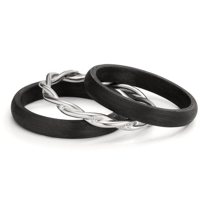 Gyűrű szett 750/18 K fehér arany, Szén Gyémánt 0.045 ct, 9 Kövek, w-si
